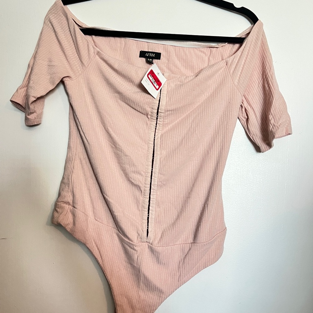 AFRM Blush Pink Off-Shoulder Ribbed Bodysuit